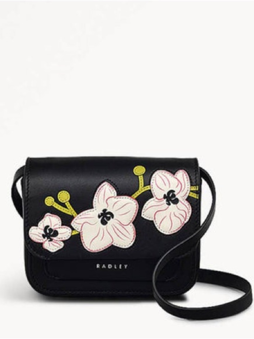 Radley London Lunar New Year Mini Flapover Black Floral Applique Crossbody NWT